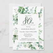 Dark Green Eucalyptus 80. Geburtstagsparty Einladung (Vorderseite)