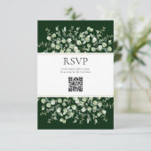 Dark Green Eucalyptus QR Code Wedding RSVP  Begleitkarte (Stehend Vorderseite)
