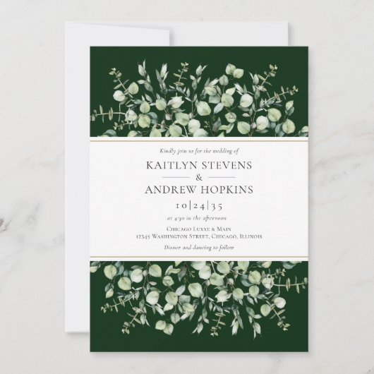 Dark Green Eucalyptus Wedding Einladung (Vorderseite)