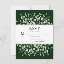 Dark Green Eucalyptus Wedding RSVP Karte