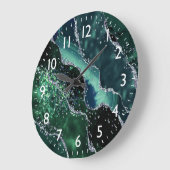 Dark Green & Faux Glitter Agate Monogram Große Wanduhr (Winkel)