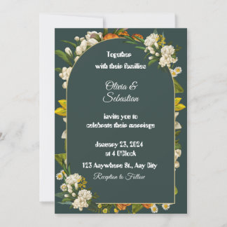 Dark Green Floral Arch Wedding Invitation Einladung