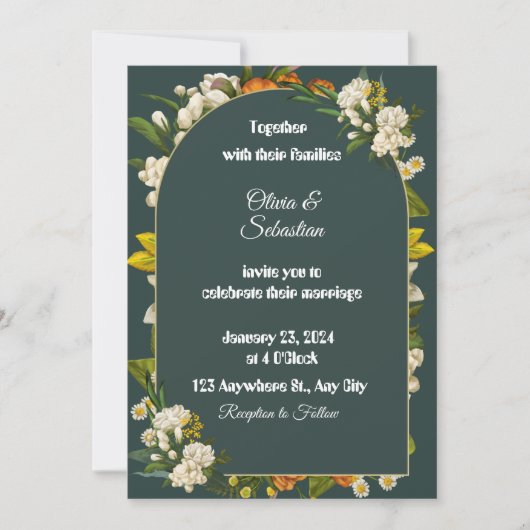 Dark Green Floral Arch Wedding Invitation Einladung (Vorderseite)