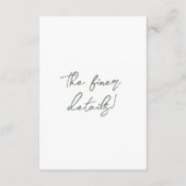 Dark Green Floral Bouquet Boho Wedding Details Begleitkarte (Rückseite)