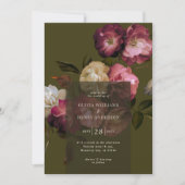 Dark Green Floral Moody Black Elegant Romantic Einladung (Vorderseite)