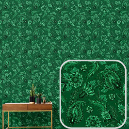 Dark Green Floral Paisley Elegant Tapete
