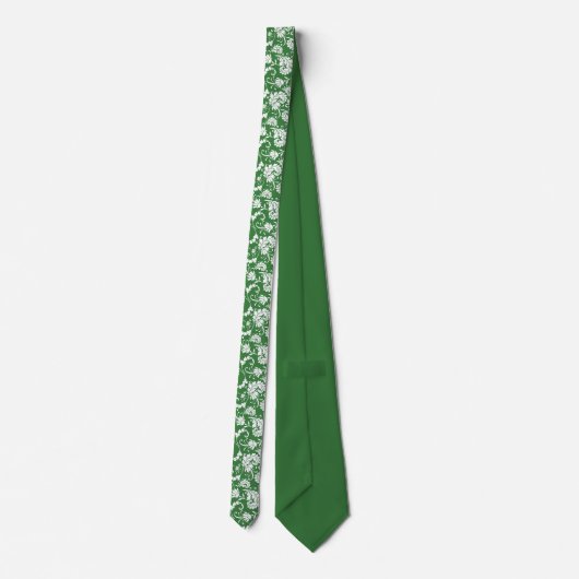 Dark Green Floral Pattern Custom Necktie Krawatte (Rückseite)
