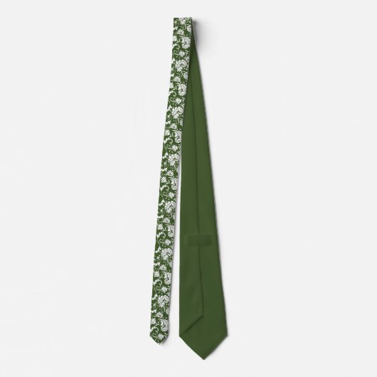 Dark Green Floral Pattern Custom Necktie Krawatte (Rückseite)