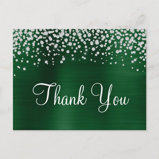 Dark Green Foil Diamond Confetti Vielen Dank Postkarte (Vorderseite)