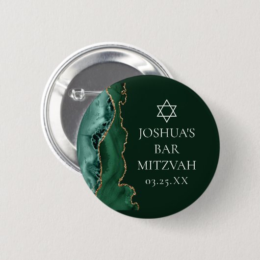 Dark Green Gold Agate Bar Mitzvah Party Button (Vorne & Hinten)