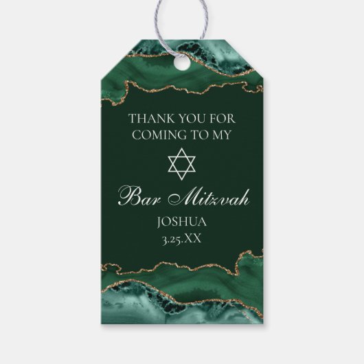 Dark Green Gold Agate Bar Mitzvah Party Geschenkanhänger (Vorderseite)