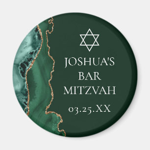 Dark Green Gold Agate Bar Mitzvah Party Magnet