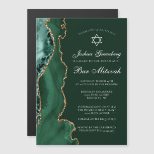 Dark Green Gold Agate Bar Mitzvah Party Magneteinladung