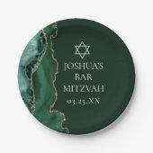 Dark Green Gold Agate Bar Mitzvah Party Pappteller (Vorderseite)