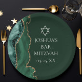 Dark Green Gold Agate Bar Mitzvah Party Pappteller
