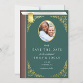 Dark Green Gold Book Wedding Save The Date Card Magneteinladung (Vorderseite)
