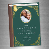 Dark Green Gold Book Wedding Save The Date Card Magneteinladung