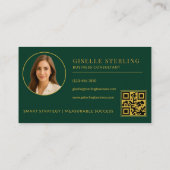 Dark Green Gold Business Consultant Foto QR Code Visitenkarte (Rückseite)