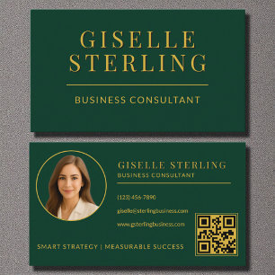 Dark Green Gold Business Consultant Foto QR Code Visitenkarte