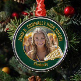 Dark Green Gold Cheerleader Photo Christmas Ornament Aus Metall