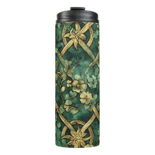 DARK GREEN & GOLD IRISH KNOTEN UND KLEEBLÄTTER THERMOSBECHER