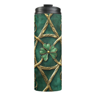 DARK GREEN & GOLD IRISH KNOTEN UND KLEEBLÄTTER THERMOSBECHER