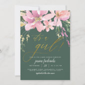 Dark Green & Gold ist eine Girl Floral Baby Dusche Einladung (Vorderseite)