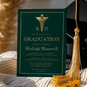 Dark Green Gold Nurse RN Graduation Party Einladung