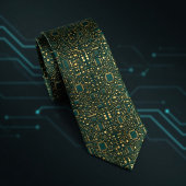Dark Green Gold Tech Motherboard Pattern Krawatte