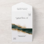 Dark Green & Gold Watercolor Wedding All In One Einladung (Außenbereich)