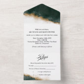 Dark Green & Gold Watercolor Wedding All In One Einladung (Innen Boden)