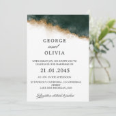 Dark Green & Gold Watercolor Wedding Einladung (Stehend Vorderseite)