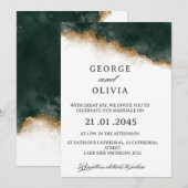 Dark Green & Gold Watercolor Wedding Einladung (Vorne/Hinten)