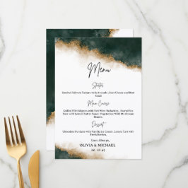 Dark Green & Gold Watercolor Wedding Menu Card Menükarte