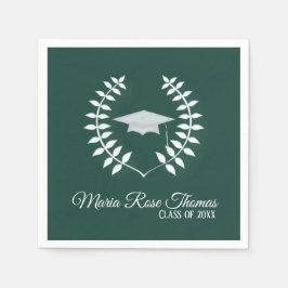 Dark Green Grad Cap & Blätter Paper Napkins Serviette