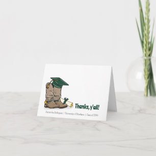 Dark Green Graduation Cap and Cowboy Boot Dankeskarte