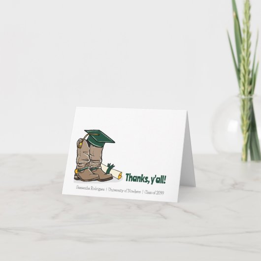 Dark Green Graduation Cap and Cowboy Boot Dankeskarte (Vorderseite)