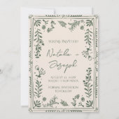 Dark Green Hand Drawn Floral Garden Boho Wedding Save The Date (Rückseite)