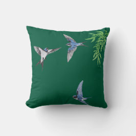 Dark green imitation embroidered bird throw pillow kissen