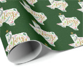 Dark Green Joy Holiday Blätter Texas Shape Geschenkpapier (Rolleneckpunkt)