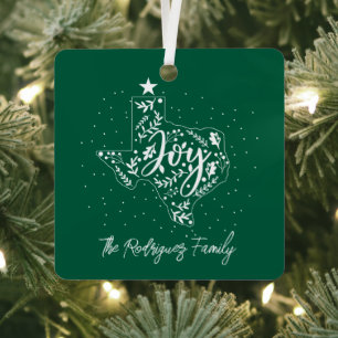 Dark Green Joy Holiday Blätter Texas Shape Ornament Aus Metall