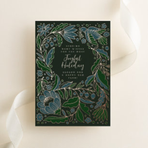 Dark Green Joyful Holiday Folk Illustration Folien Feiertagskarte