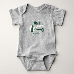 Dark Green Kariert Rattle Bear Baby Bodysuit Strampler