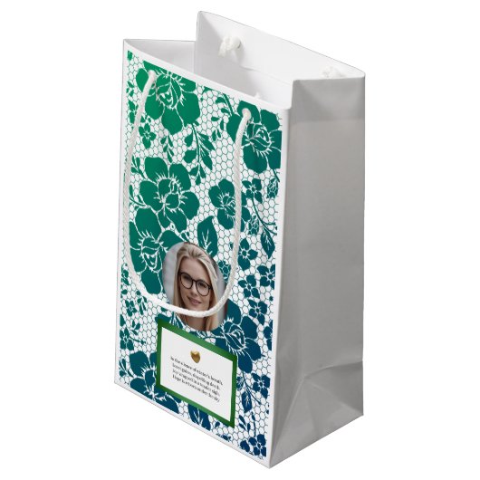 dark green lace in elegant antique style kleine geschenktüte (Rückseite Schrägansicht)