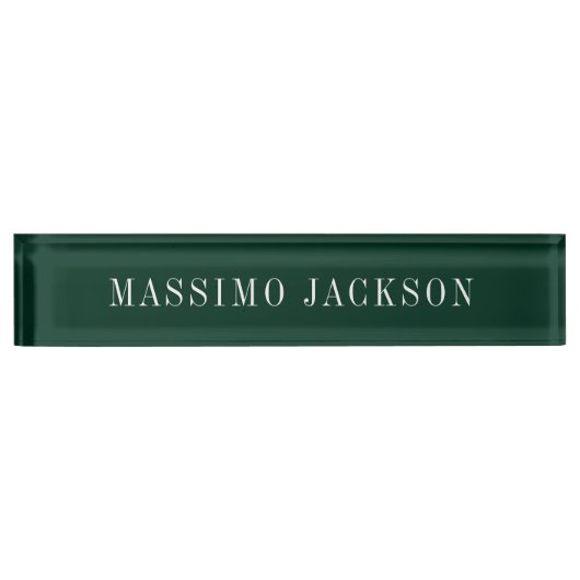 Dark Green Minimalist Plain Modern  Namensplakette (Vorderseite)