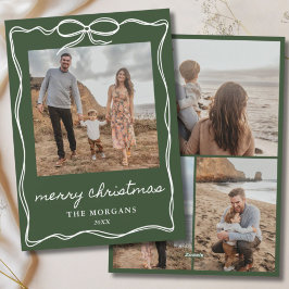 Dark Green Minimalistisch Bow Christmas 4 Foto Fam Feiertagskarte
