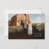 Dark Green Minimalistisch Wedding Foto RSVP Karte (Vorderseite)