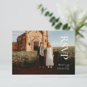 Dark Green Minimalistisch Wedding Foto RSVP Karte (Stehend Vorderseite)