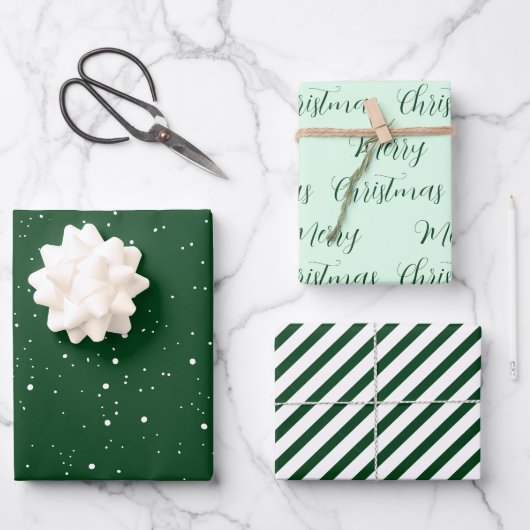Dark Green & Mint Frohe Weihnachtsmischung Geschenkpapier Set (Vorderseite)