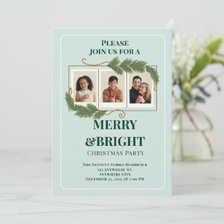 Dark Green Modern Family Photo Christmas Einladung